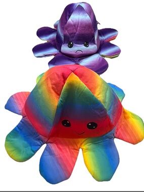 GOFFA Octopus HAT happy Face RAINBOW, Sad Face Purple Blue, Reversible KID ADULT